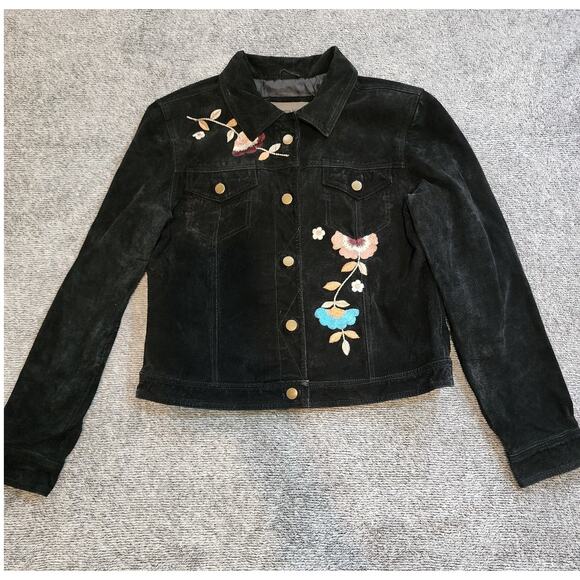 Brandon Thomas Leather Suede Jacket Size L VTG Y2K Floral Embroidered - Picture 5 of 8
